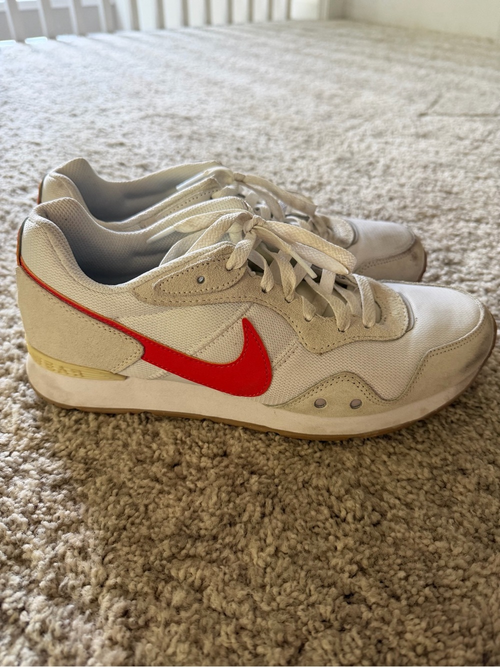 Nike Women’s White Sneakers with Orange Swoosh and Cream Accents